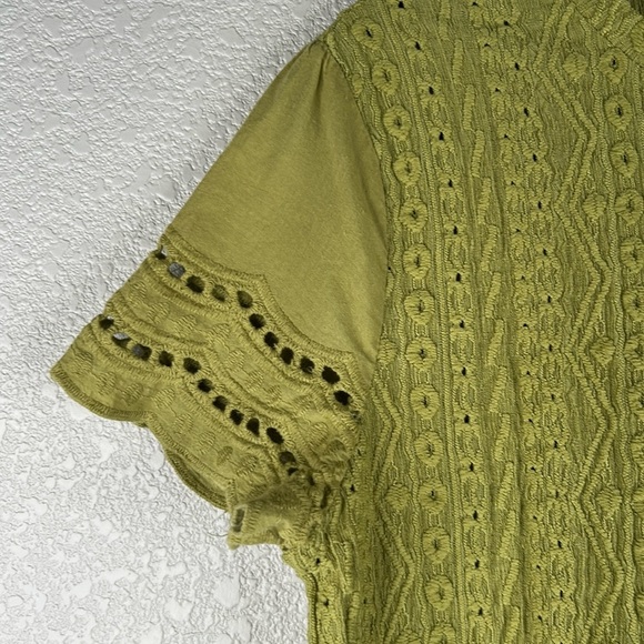 SHEIN Olive Eyelet Summer Boho Casual Short Sleeve Crew Neck Top Size Large - Picture 2 of 4
